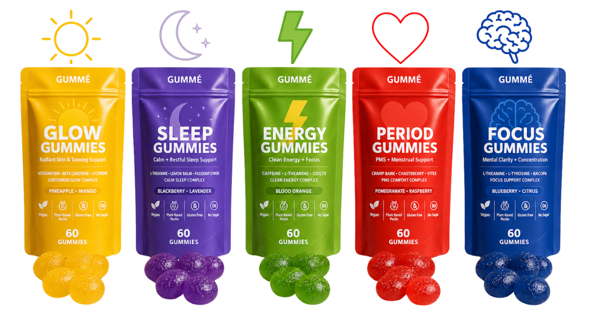 GUMMÉ full range — Glow, Sleep, Energy, Period, Focus Gummies